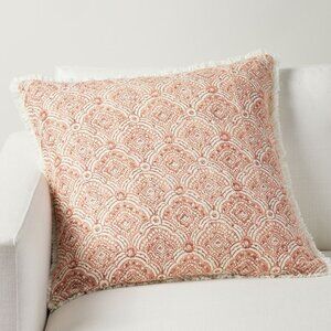 POTTERY BARN Marline Pillow Cover Orange Clay Cotton Linen 22” Fringe